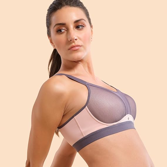 Enamor Women's Polyester Blend Non-Wired Sports Bra – Padded, Full Coverage, Y-Panel for Vertical Bounce Control, No-Spill, No-Jiggle